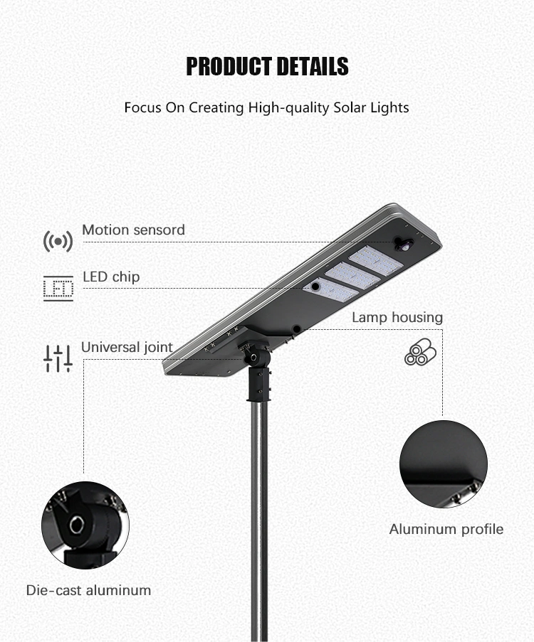 5 Years Warranty Aluminium Outdoor Waterproof IP67 LED 30W 40W 50W 60W 70W 80W 90W 100W 120W Integrated All in One Solar Street Light